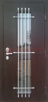 Современная стальная дверь с Виноритом стеклом и ковкой ДСК-262 в Луге