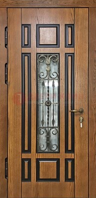 Двухцветная железная дверь Винорит со стеклом и ковкой ДСК-264 в Луге
