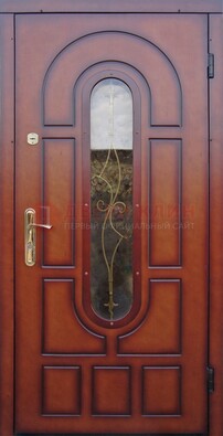 Яркая металлическая дверь Винорит со стеклом и ковкой ДСК-268 в Луге