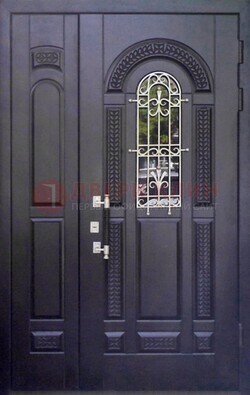Входная дверь Винорит со стеклом и ковкой с узором ДСК-270 в Луге