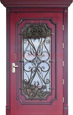 Красная стальная дверь Винорит со стеклом и ковкой ДСК-271 в Луге