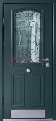 Прочная дверь со стеклом и ковкой с декоративным элементом ДСК-27 в Луге