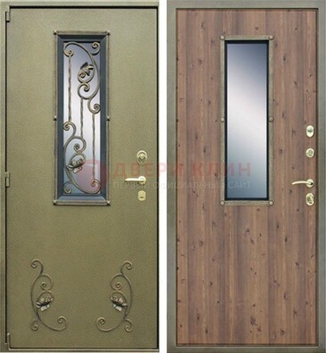 Офисная железная дверь со стеклом и ковкой ДСК-44 в Луге
