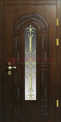 Дизайнерская металлическая дверь со стеклом и ковкой ДСК-50 в Архангельске
