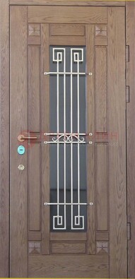 Стандартная железная дверь со стеклом темным и ковкой ДСК-5 в Сланцы