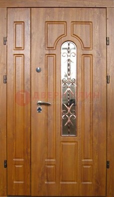 Стальная дверь со стеклом и цветной ковкой ДСК-78 для панельного дома в Луге
