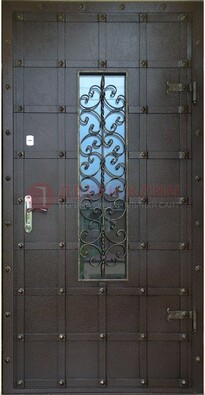 Стальная дверь со стеклом и ковкой ДСК-84 с утеплением в Раменском