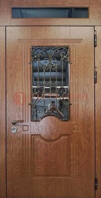 Металлическая входная дверь со стеклом и ковкой для дома ДСК-96 в Луге