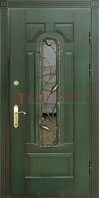 Железная дверь со стеклом и ковкой ДСК-9 для офиса в Луге