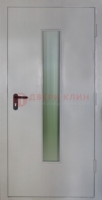 Белая металлическая техническая дверь со стеклянной вставкой ДТ-2 в Луге