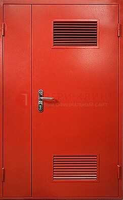 Красная железная техническая дверь с вентиляционными решетками ДТ-4 в Луге