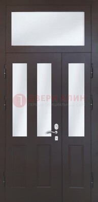 Черная тамбурная дверь со стеклянными вставками ДТМ-38 в Луге