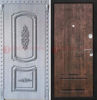 Железная дверь с узором и виноритом внутри Тисненый орех ДВТ-102 в Балашихе