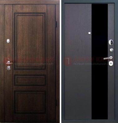 Входная дверь Итальянский орех с виноритом МДФ с черным стеклом ДВТ-119 в Луге