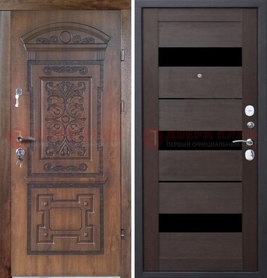 Стальная коричневая филенчатая дверь с виноритом и светлой МДФ ДВТ-122 в Луге