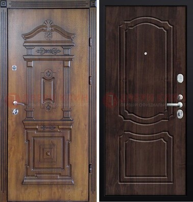 Темная железная филенчатая дверь с виноритом Тисненый орех внутри ДВТ-132 в Луге
