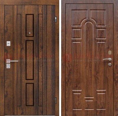 Стальная коричневая дверь с виноритом и МДФ с филенкой ДВТ-138 в Луге