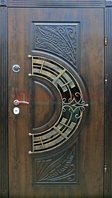 Металлическая филенчатая дверь с виноритом и МДФ Шоколад ДВТ-144 в Луге