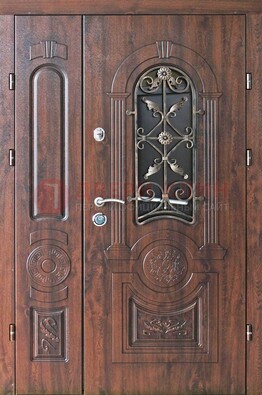 Металлическая дверь с узором и виноритом с МДФ Белый дуб ДВТ-146 в Луге