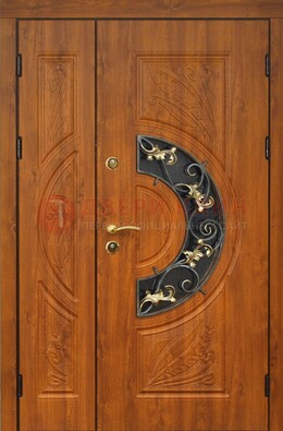 Входная дверь цвета золотой дуб с виноритом и ковкой ДВТ-176 в Электрогорске