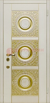 Белая входная дверь с виноритом и рисунком ДВТ-17 в Луге