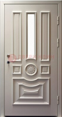 Белая уличная дверь с виноритом и стеклом ДВТ-201 в Луге