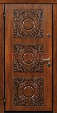 Коричневая стальная дверь с виноритом и рисунком ДВТ-21 в Луге