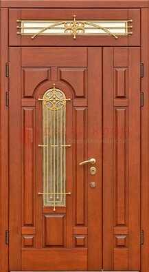 Коричневая металлическая дверь с виноритом и филенкой ДВТ-47 в Луге