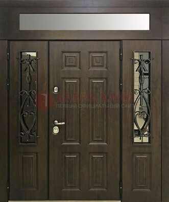 Темная входная дверь с виноритом и белой внутренней панелью ДВТ-58 в Луге