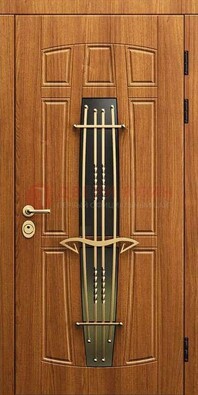 Входная коричневая дверь с терморазрывом и фрезерованной МДФ ДВТ-75 в Долгопрудном