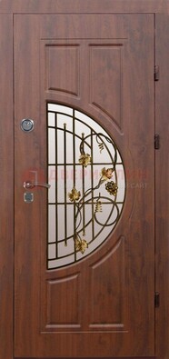 Стальная темная дверь с виноритом и МДФ Капучино ДВТ-82 в Луге