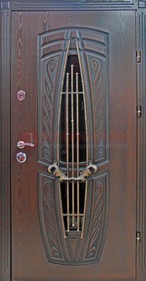 Стальная коричневая дверь с виноритом и МДФ ДВТ-83 в Долгопрудном
