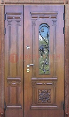 Железная коричневая филенчатая дверь с виноритом и МДФ ДВТ-85 в Луге