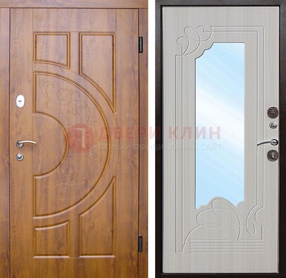 Коричневая металлическая дверь c МДФ с узором и зеркалом ДЗ-105 в Луге