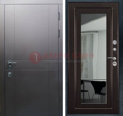 Входная дверь с порошковым напылением Темное серебро c МДФ Венге с зеркалом ДЗ-108 в Луге
