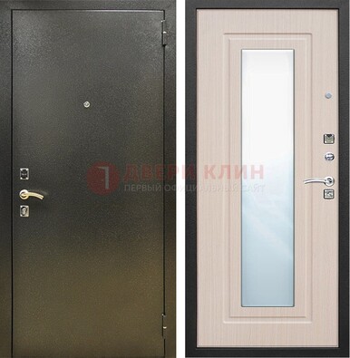 Входная темная дверь c порошковым покрытием и МДФ Белый дуб и зеркалом ДЗ-112 в Луге