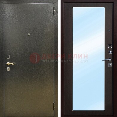 Входная темно-серая дверь c порошковым покрытием и МДФ с зеркалом ДЗ-114 в Луге