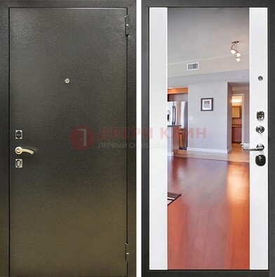 Входная темно-серая дверь c порошковым покрытием и Белой МДФ с зеркалом ДЗ-115 в Луге