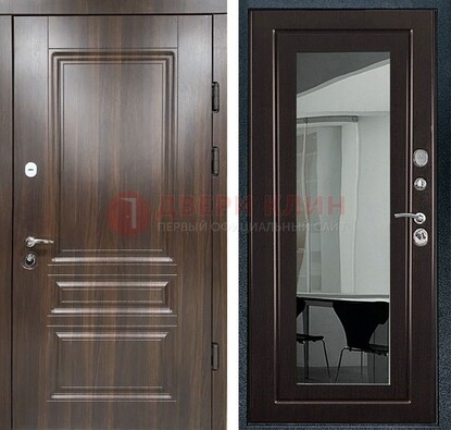 Железная коричневая дверь с МДФ Венге c зеркалом ДЗ-124 в Луге