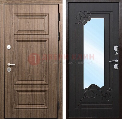 Входная коричневая дверь с зеркалом МДФ Венге ДЗ-127 в Луге