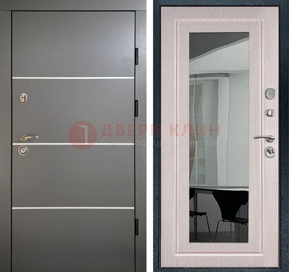 Черная металлическая дверь с зеркалом ДЗ-12 в Луге