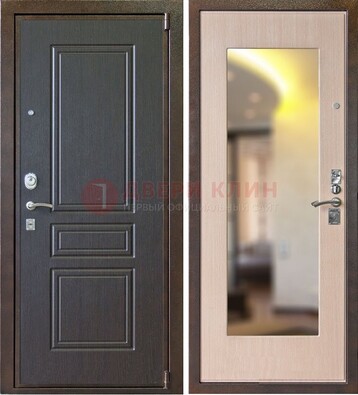 Коричневая стальная дверь с зеркалом МДФ внутри ДЗ-27 в Луге