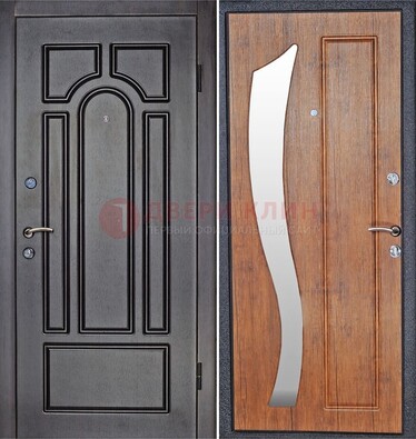 Темная железная дверь с зеркалом ДЗ-35 в Луге