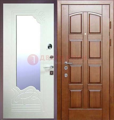 Коричневая железная дверь с зеркалом ДЗ-39 в Луге