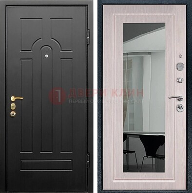 Темная стальная дверь с МДФ Капучино и зеркалом ДЗ-55 в Луге