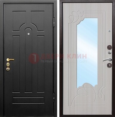 Темная входная дверь с МДФ Беленый дуб и зеркалом ДЗ-58 в Луге