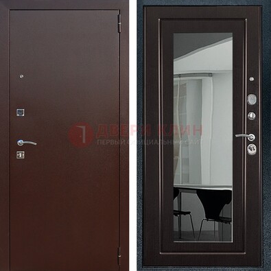 Металлическая дверь с порошковым напылением с МДФ и зеркалом ДЗ-61 в Луге