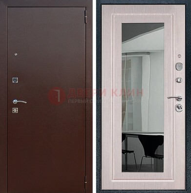 Входная дверь с порошковым напылением Медный антик/Белый дуб с зеркалом ДЗ-63 в Луге
