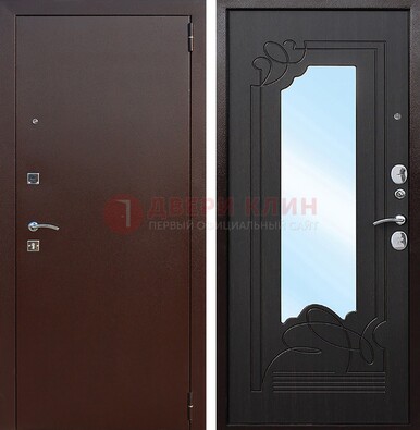 Входная дверь с порошковым напылением Медный антик/Венге с зеркалом ДЗ-64 в Луге
