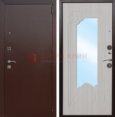 Стальная дверь с порошковым покрытием с резной МДФ и зеркалом ДЗ-66 в Луге